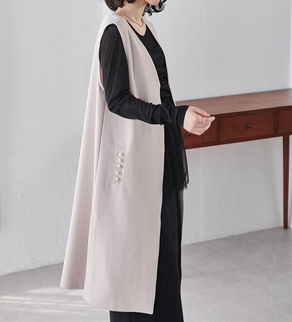 RANAN（ラナン）の「【セットアップ対応】パール調ビジュー付ロングジレ（ジレ）」｜詳細画像