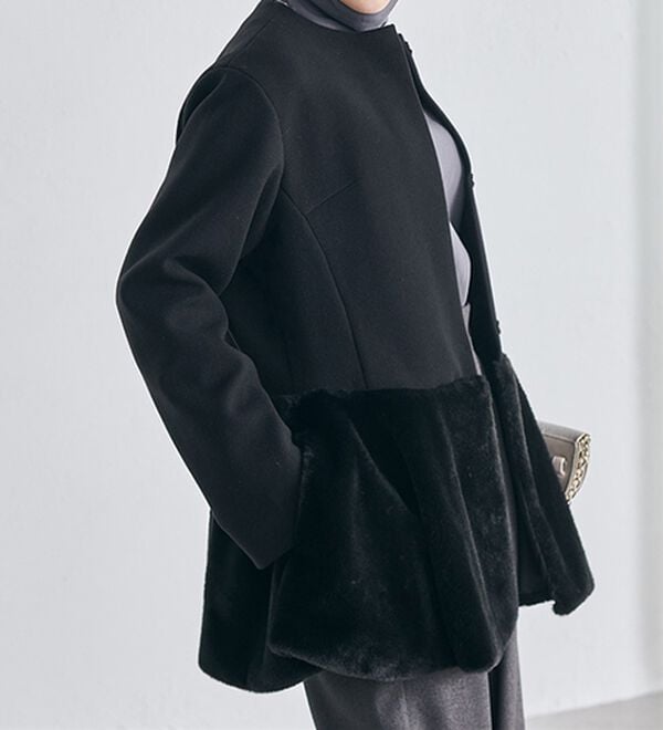 RANAN（ラナン）の「ペプラムファー切替コート（ハーフコート）」｜詳細画像