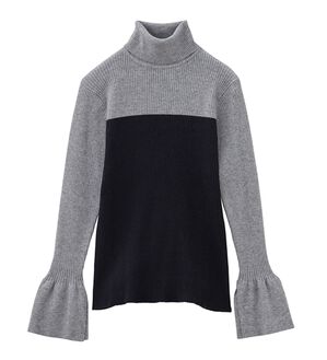 RANAN（ラナン）の「＜ムースタッチ＞洗える！バイカラータートルリブニット（ニット・セーター）」｜グレー／ブラック