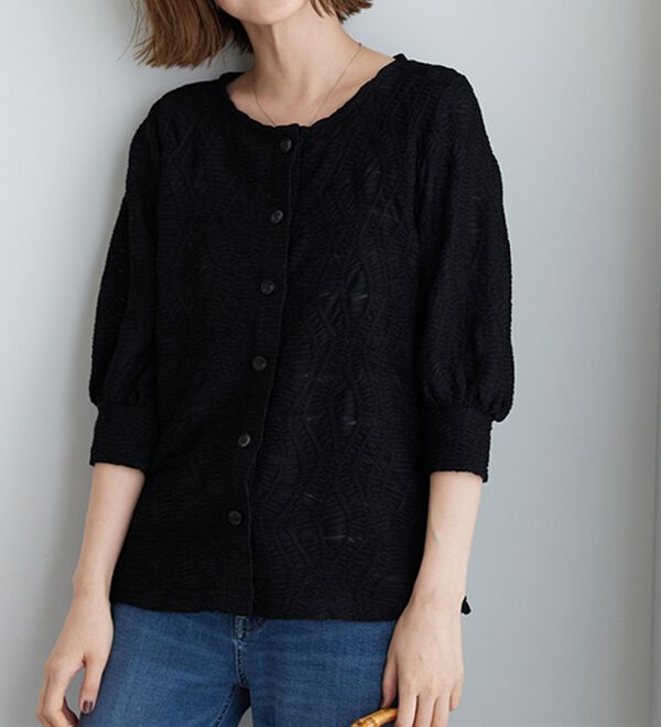 BELLUNA（ベルーナ）の「波柄シアージャカード素材カーディガン（ニットカーディガン）」｜詳細画像