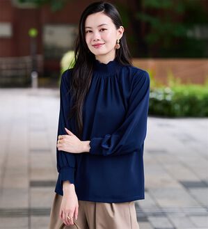 RANAN（ラナン）の「スカラップリブニット使いブラウス（ブラウス）」｜ネイビー