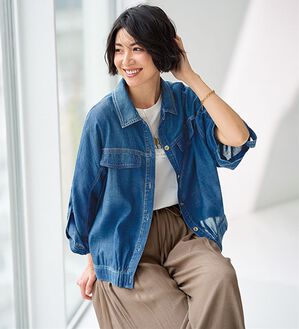 BELLUNA（ベルーナ）の「軽やかシアーデニム素材ドルマンジャケット（シャツ）」｜インディゴ