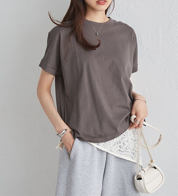 RANAN（ラナン）の「【選べる袖丈】【ひんやり・ＵＶ】＜BC＞綿100％プチハイネックＴシャツ（カットソー）」｜詳細画像