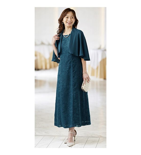 BELLUNA（ベルーナ）の「花柄オパール素材ケープ付ワンピース（プリントワンピース）」｜詳細画像