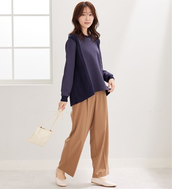 BELLUNA（ベルーナ）の「ケーブル柄ニット切替プルオーバー（カットソー）」｜詳細画像