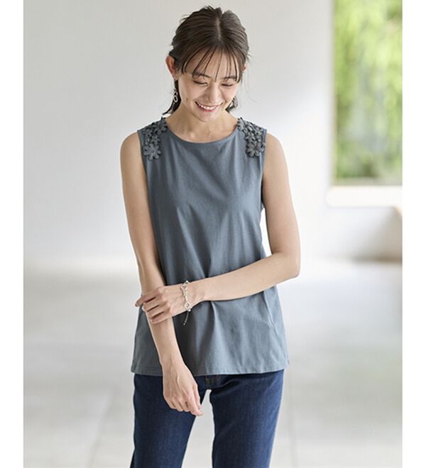 BELLUNA（ベルーナ）の「綿混素材脇汗対策フラワーレースインナー（タンクトップ・キャミソール）」｜詳細画像