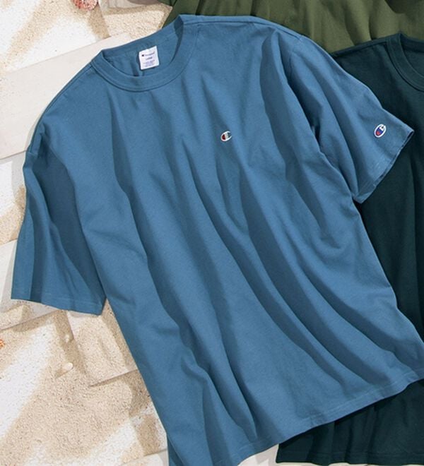 「＜チャンピオン＞綿１００％リラックスフィット５分袖Ｔシャツ（メンズＴシャツ）」｜ブルーグレー