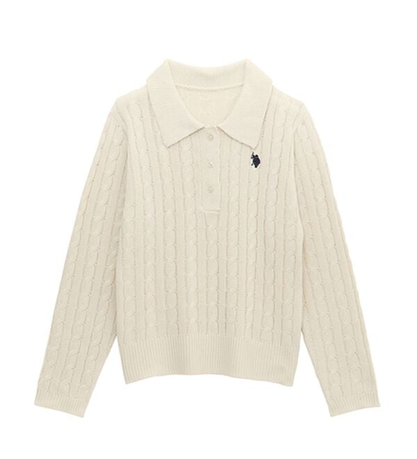 RANAN（ラナン）の「＜U.S.POLO ASSN.＞刺繍長袖ケーブルポロニット（ニット・セーター）」｜詳細画像
