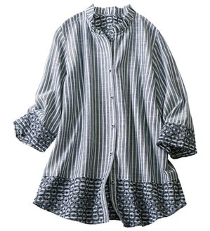 ルフラン（ルフラン）の「花刺しゅうのストライプブラウス（ブラウス）」｜ネイビー系