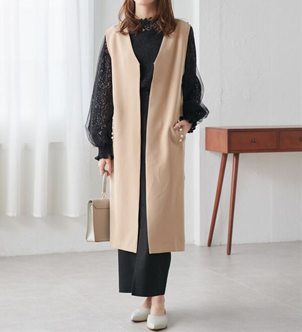 RANAN（ラナン）の「【セットアップ対応】パール調ビジュー付ロングジレ（ジレ）」｜詳細画像