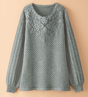BELLUNA（ベルーナ）の「ケミカルレース使い編地変化セーター（ニット・セーター）」｜杢グレー