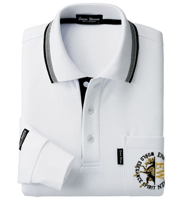 「裏起毛長袖ブランドポロシャツ（メンズポロシャツ）」｜ホワイト