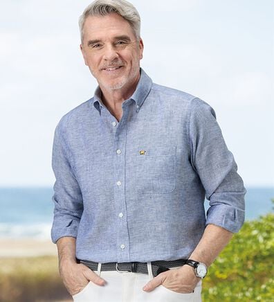 「＜ゴールデンベア＞フレンチリネン１００％イージーケアシャツ（メンズシャツ）」