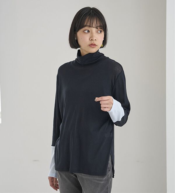 BELLUNA（ベルーナ）の「綿１００％配色シアープルオーバー（カットソー）」｜詳細画像