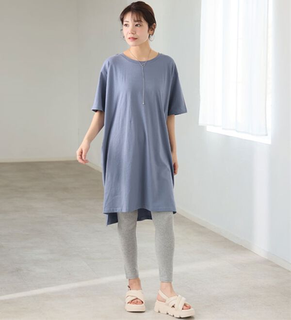 A HAPPY MARILYN（アハッピーマリリン）の「【Ｌ～１０Ｌ】選べる２丈！綿１００％ストンと楽ちん！着心地さらりゆるＴワンピース＆チュニック（チュニック）」｜詳細画像