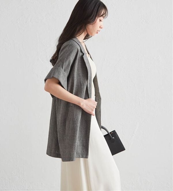 RANAN（ラナン）の「クレープジャカードハーフスリーブジャケット（テーラードジャケット）」｜詳細画像