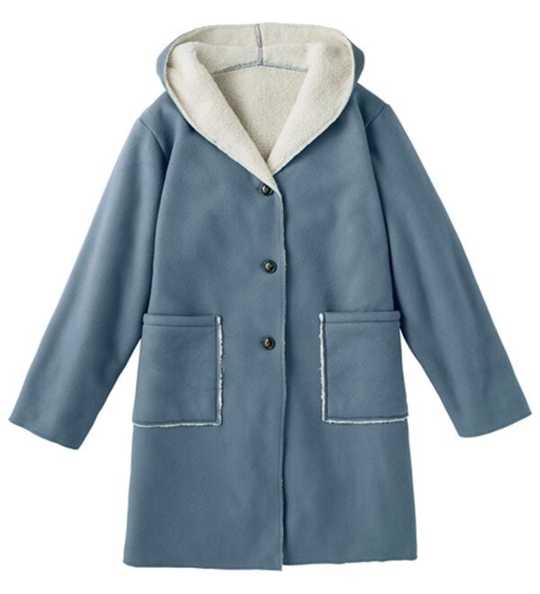 「フード付き裏ボアコート（ハーフコート）」｜ブルーグレー