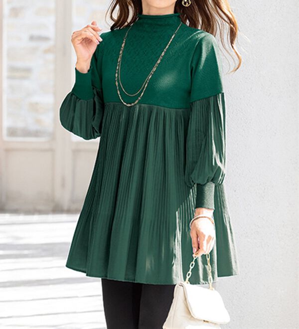 ルフラン（ルフラン）の「ニット切替のプリーツチュニック（チュニック）」｜グリーン