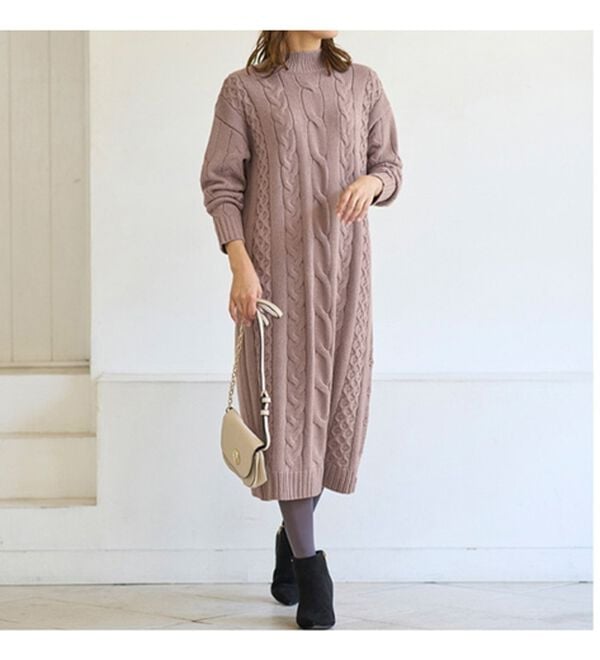 BELLUNA（ベルーナ）の「ケーブル柄ロング丈ニットワンピース（ニットワンピース）」｜詳細画像