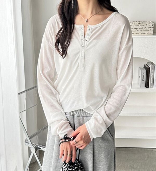 GeeRA（ジーラ）の「前後２ＷＡＹシアースラブヘンリーネックカットソー（カットソー）」｜詳細画像