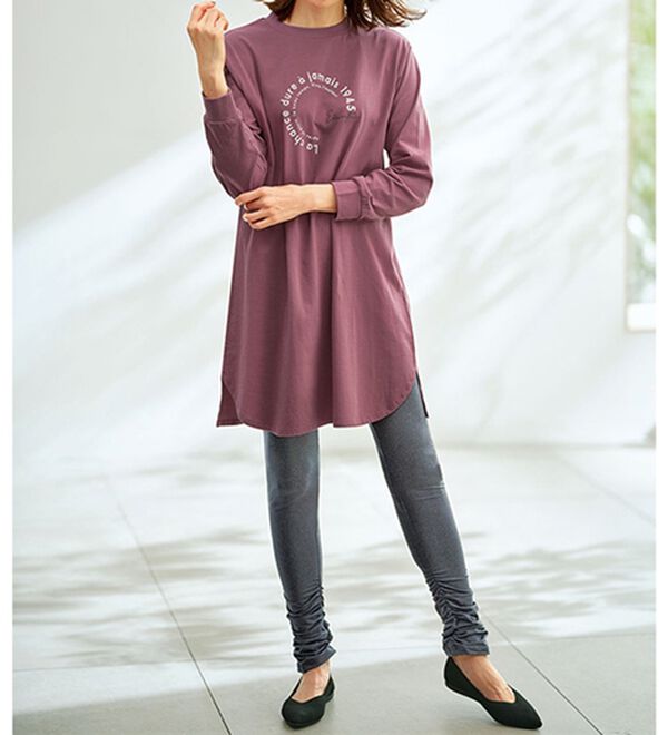 BELLUNA（ベルーナ）の「＜ＥＬＬＥ　Ａｃｔｉｖｅ＞サラリ快適ロゴチュニックワンピース（チュニックワンピース）」｜詳細画像