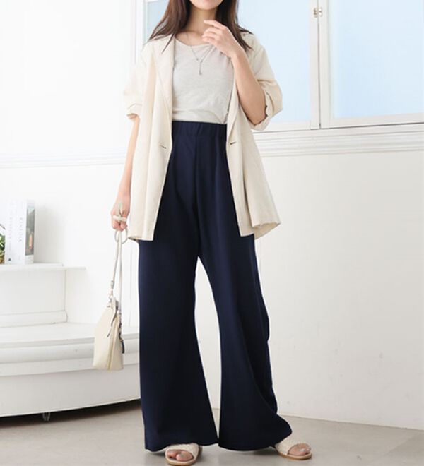 A HAPPY MARILYN（アハッピーマリリン）の「【Ｌ～８Ｌ】＜身長別に選べる２丈＞さらっと美脚ゆるカーブパンツ（ワイドパンツ・ガウチョ）」｜詳細画像