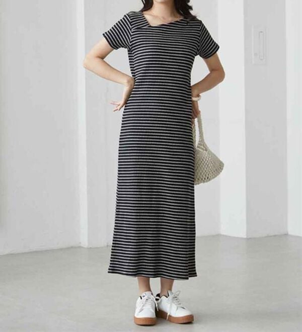 RANAN（ラナン）の「アシメネックハーフスリーブリブワンピース（その他ワンピース）」｜詳細画像