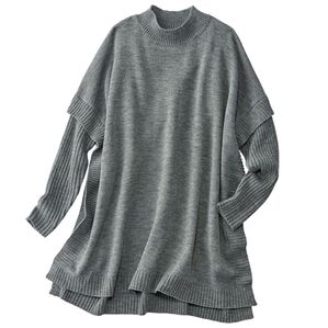 BELLUNA（ベルーナ）の「ワイドシルエット重ね着風ニットチュニック（チュニック）」｜杢グレー