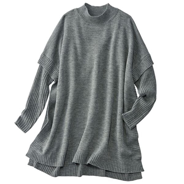 BELLUNA（ベルーナ）の「ワイドシルエット重ね着風ニットチュニック（チュニック）」｜杢グレー