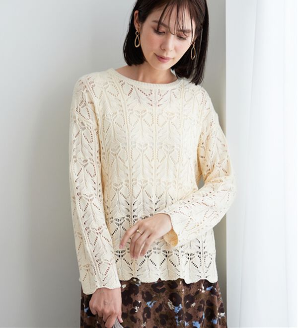 BELLUNA（ベルーナ）の「リボン柄透かし編ニットプルオーバー（ニット・セーター）」｜詳細画像