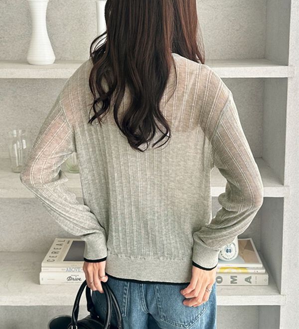 GeeRA（ジーラ）の「【ＵＳ．ＰＯＬＯ．ＡＳＳＮ】配色シアーカーディガン（ニットカーディガン）」｜詳細画像