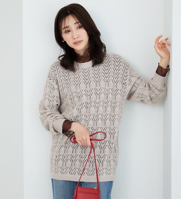 BELLUNA（ベルーナ）の「【重ね着インナー】シアー素材ハイネックインナープルオーバー（カットソー）」｜詳細画像