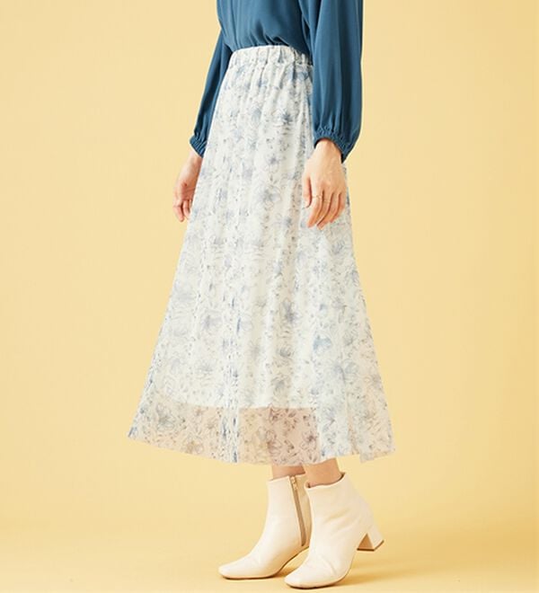BELLUNA（ベルーナ）の「チュール素材上品プリントフレアースカート（ロングスカート）」｜詳細画像