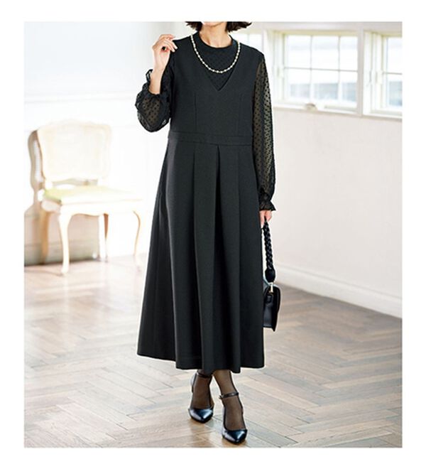 BELLUNA（ベルーナ）の「ドットジャカードブラウス付２ＷＡＹデザインジャンパードレス（ブラックフォーマル（喪服・礼服））」｜詳細画像