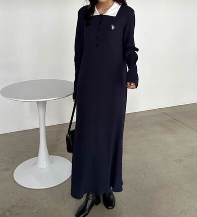 RANAN（ラナン）の「＜U.S.POLO ASSN.＞ポロ衿長袖リブワンピース（ロングワンピース）」
