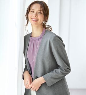 BELLUNA（ベルーナ）の「＜楽スタフィット＞ノーカラージャケット（ノーカラージャケット）」｜グレー