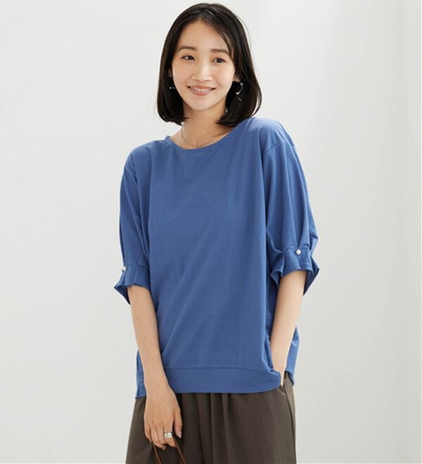BELLUNA（ベルーナ）の「【接触冷感】涼感素材袖パールデザインプルオーバー（カットソー）」｜詳細画像