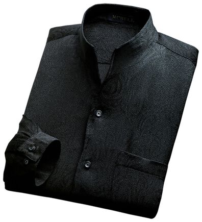 「日本製　ちりめんジャカードスタンドシャツ（メンズシャツ）」