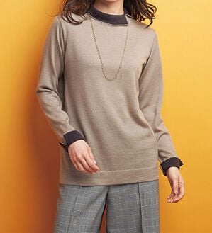 BELLUNA（ベルーナ）の「メリノウール１００％配色プルオーバー（ニット・セーター）」｜ベージュ2