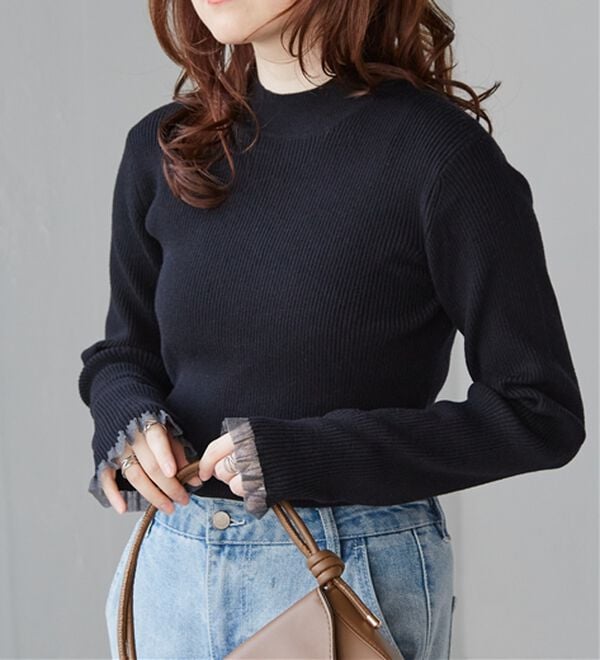 RANAN（ラナン）の「【春色追加】シアーフリル袖ハイネックリブニット（ニット・セーター）」｜詳細画像