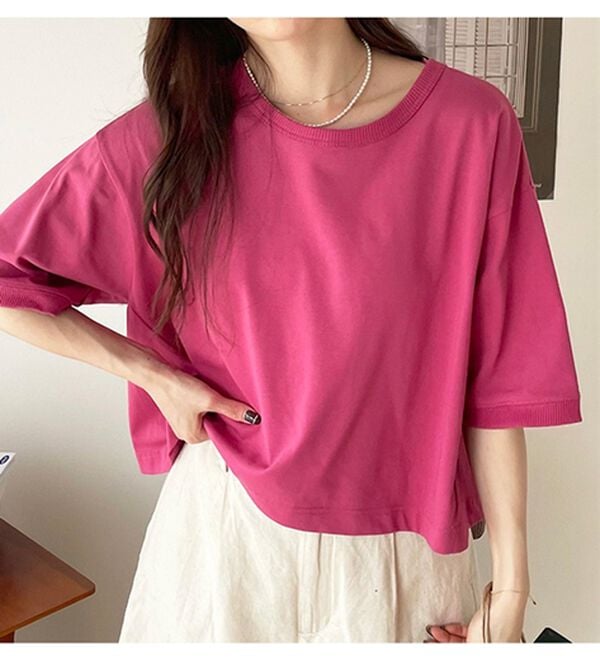 GeeRA（ジーラ）の「綿混素材クロップドＴシャツ（Tシャツ）」｜詳細画像