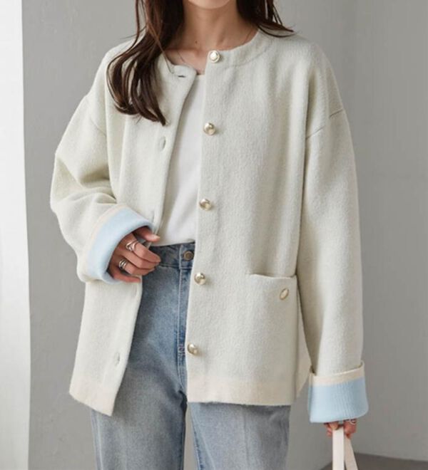 RANAN（ラナン）の「裏配色ゴールド調ボタンニットコーディガン（ニットカーディガン）」｜詳細画像