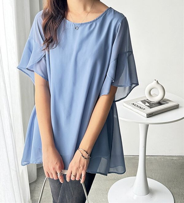 GeeRA（ジーラ）の「【接触冷感】異素材シフォンレイヤードチュニック（チュニック）」｜詳細画像