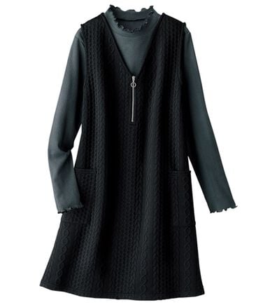 BELLUNA（ベルーナ）の「【フリル衿リブプルオーバー付】ジップ使いジャンパースカート（ジャンパースカート）」