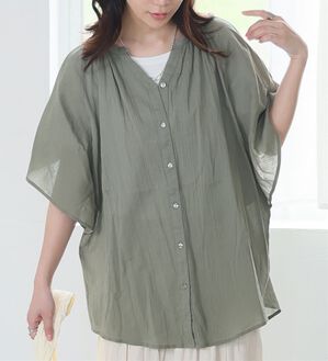 A HAPPY MARILYN（アハッピーマリリン）の「【Ｌ～６Ｌ】【風通るプレミアム】フレアスリーブワイドブラウス（ブラウス）」｜ライトカーキ