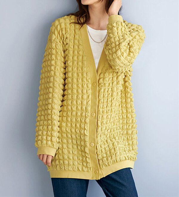 BELLUNA（ベルーナ）の「ポコポコが可愛いゆったりポップコーンカーディガン（その他カーディガン）」｜イエロー