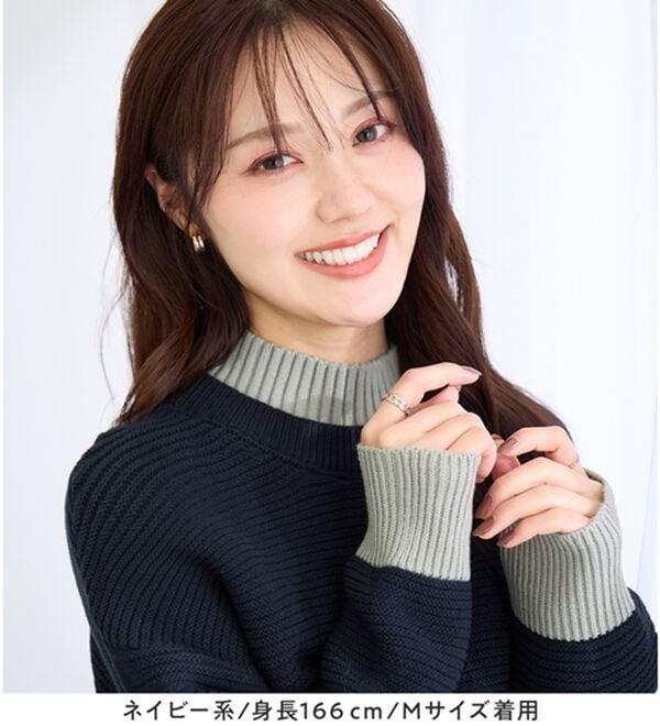 alotta（アロッタ）の「リブ切り替え配色ゆるニット（ニット・セーター）」｜詳細画像
