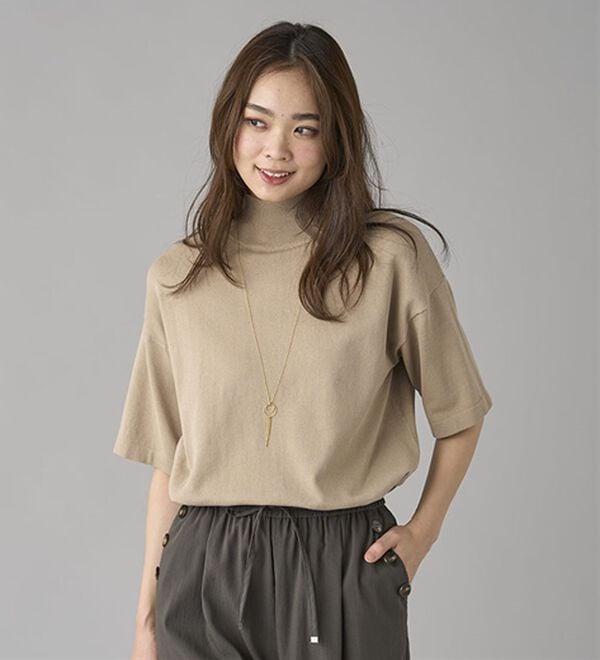 BELLUNA（ベルーナ）の「【選べるデザイン】Ｔシャツが苦手な方に！ひんやり綿混ニットＴ（ニット・セーター）」｜詳細画像