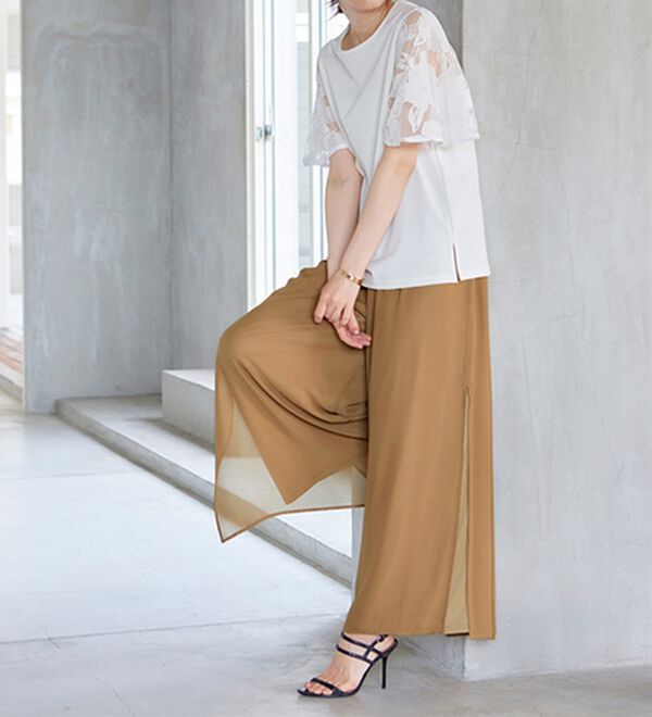 RANAN（ラナン）の「ひんやり！サイドスリットシフォンパンツ（フルレングスパンツ）」｜詳細画像