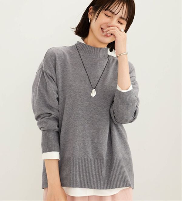 BELLUNA（ベルーナ）の「もちもちハイネックゆったりニットプルオーバー（ニット・セーター）」｜杢チャコール